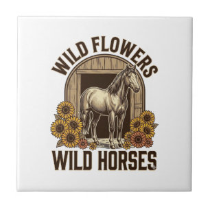 Wild Flowers Wild Horses Vintage Western Shirt Des Ceramic Tile