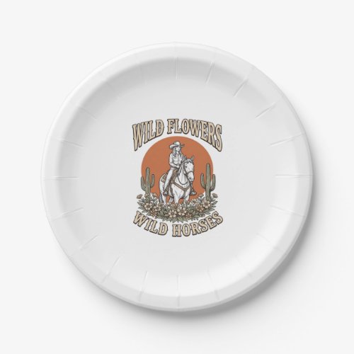 Wild Flowers Wild Horses Western Cowgirl Shirt Des Paper Plates