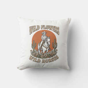 Wild Flowers Wild Horses Western Cowgirl Shirt Des Throw Pillow