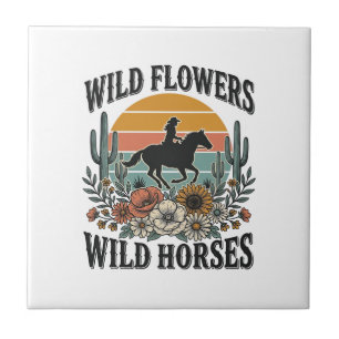 Wild Flowers Wild Horses Western Floral Shirt Desi Ceramic Tile