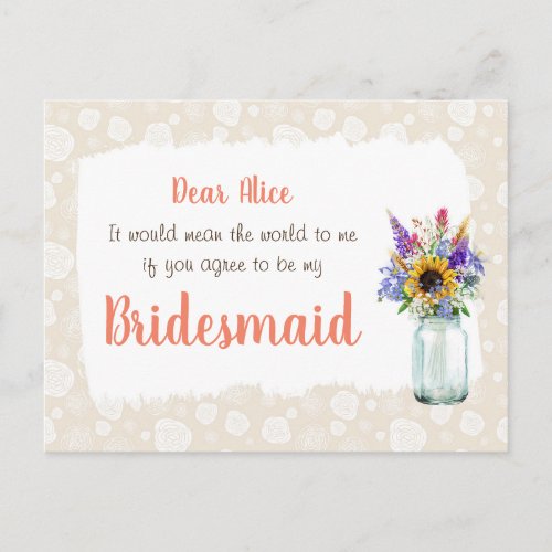 Wild Flowers Will you Be My Bridesmaid Card