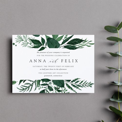 Wild Forest  Emerald Green Botanical Wedding Invitation