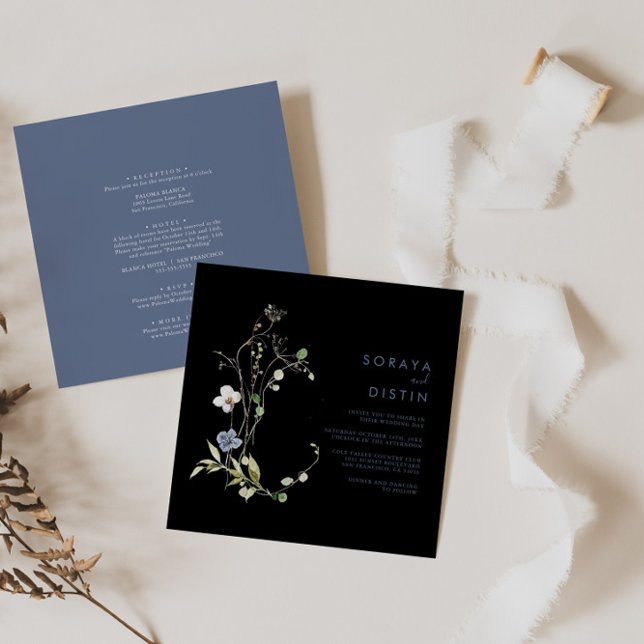 Wild Forest Floral Black Back & Front Wedding Invitation (Creator Uploaded)
