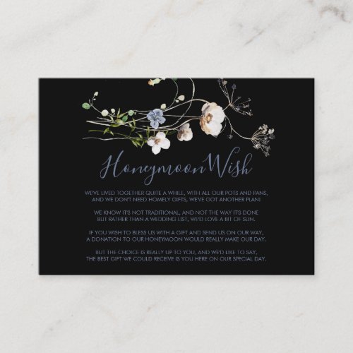 Wild Forest Floral Black Honeymoon Wish   Enclosure Card