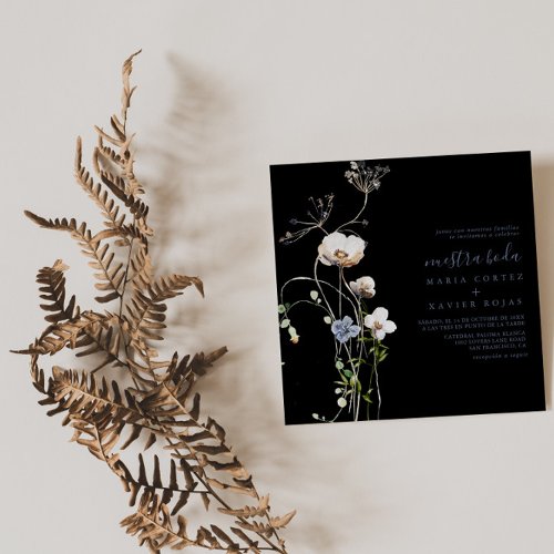 Wild Forest Floral Black Nuestra Boda Wedding   Invitation