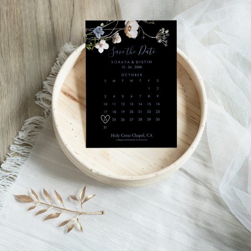 Wild Forest Floral Black Save the Date Calendar