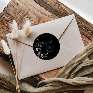 Wild Forest Floral Black Wedding Classic Round Sticker