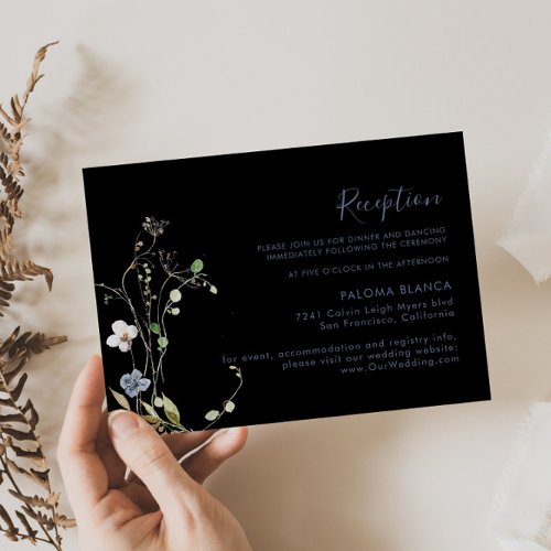 Wild Forest Floral Black Wedding Reception   Enclosure Card
