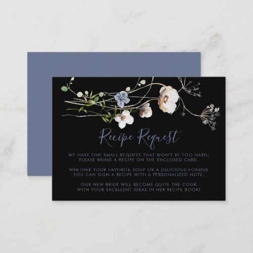 Wild Forest Floral Black Wedding Recipe Request  Enclosure Card