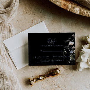 Wild Forest Floral Black Wedding RSVP Card