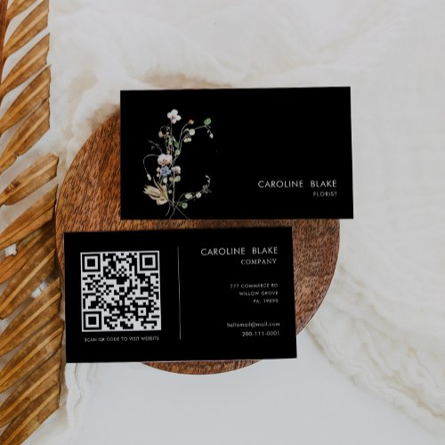 Wild Forest Floral Minimalist Simple Qr Code Business Card