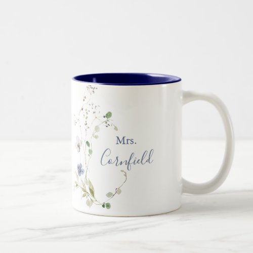 Wild Forest Floral Mrs Newlywed Bride    Two_Tone Coffee Mug