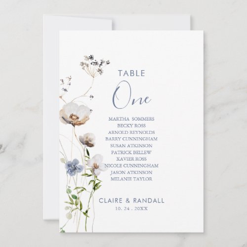 Wild Forest Floral Table Number 1 Seating Chart