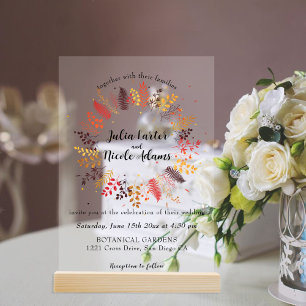 Wild Forest Flowers Fern Mushrooms Foliage Wedding Acrylic Invitations