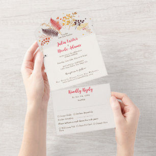 Wild Forest Flowers Fern Mushrooms Foliage Wedding All In One Invitation