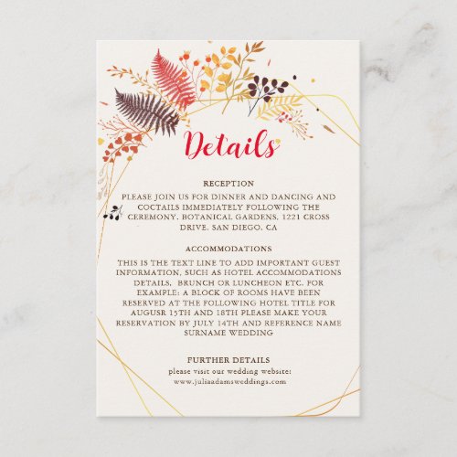 Wild Forest Flowers Fern Mushrooms Foliage Wedding Enclosure Card