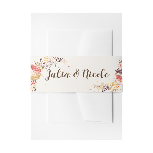Wild Forest Flowers Fern Mushrooms Foliage Wedding Invitation Belly Band (Front Example)
