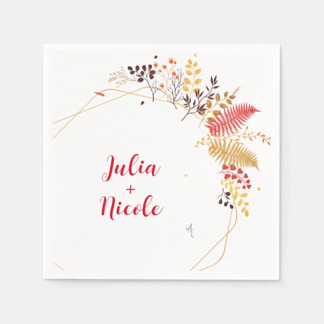 Wild Forest Flowers Fern Mushrooms Foliage Wedding Napkins (Front)