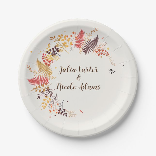 Wild Forest Flowers Fern Mushrooms Foliage Wedding Paper Plates (Front)