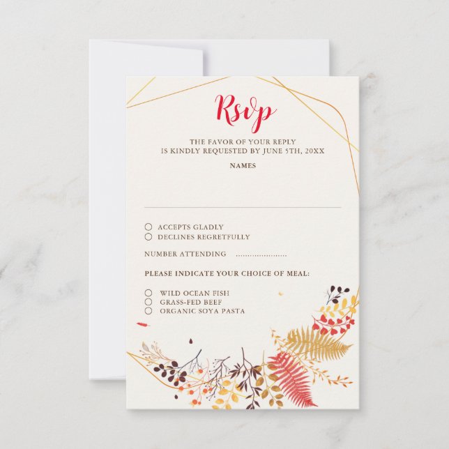 Wild Forest Flowers Fern Mushrooms Foliage Wedding RSVP Card (Front)