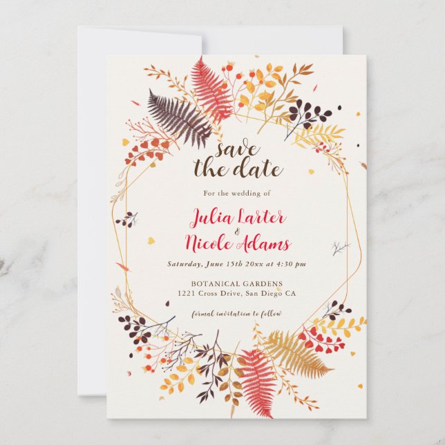 Wild Forest Flowers Fern Mushrooms Foliage Wedding Save The Date (Front)