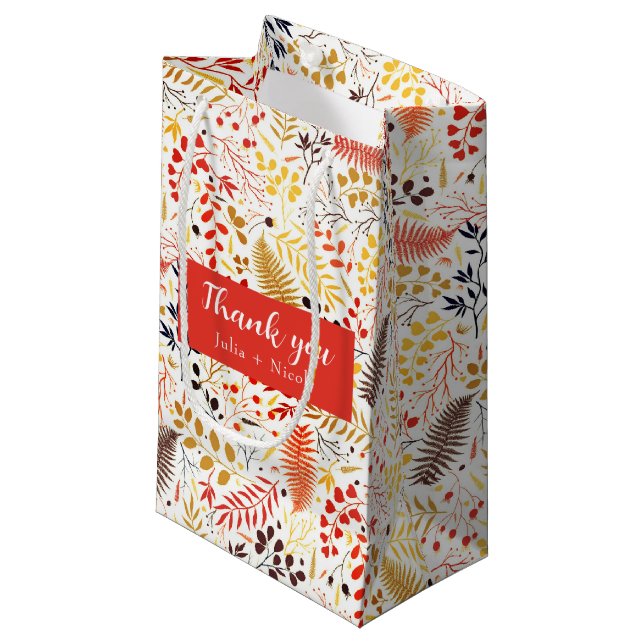 Wild Forest Flowers Fern Mushrooms Foliage Wedding Small Gift Bag (Front Angled)