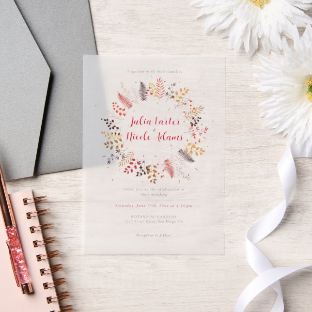 Wild Forest Flowers Fern Mushrooms Foliage Wedding Vellum Invitations (Wedding)