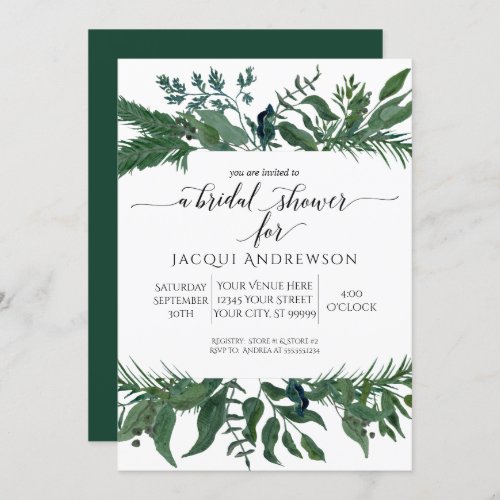 Wild Forest Foliage Leaf Border Bridal Shower Invitation