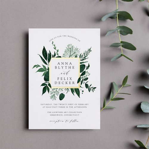 Wild Forest Frame Wedding Foil Invitation