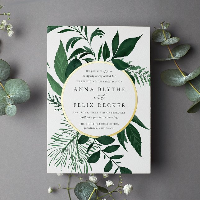 Wild Forest Green Botanical Wedding Foil Invitation (Creator Uploaded)