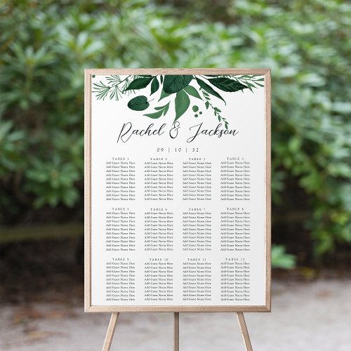 Wild Forest Green Botanical Wedding Seating Chart