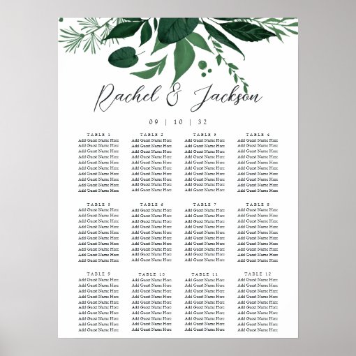 Wild Forest Green Botanical Wedding Seating Chart Zazzle