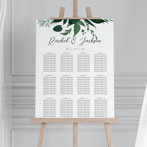 Wild Forest Green Botanical Wedding Seating Chart Foam Board