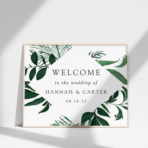 Wild Forest  Green Botanical Wedding Welcome Poster