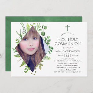 Wild Forest Greenery First Holy Communion Invitation