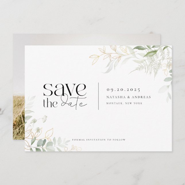 Wild Forest Greenery Photo Wedding Save The Date (Front/Back)