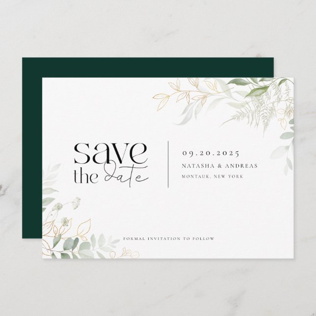 Wild Forest Greenery Wedding Save The Date (Front/Back)