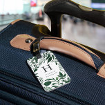 Wild Forest | Hunter Green Botanical Monogram Luggage Tag<br><div class="desc">Elegant watercolor botanical luggage tag features your single initial monogram and name in classic off-black lettering,  framed by dark forest green leaves and foliage. Personalize the reverse side with your contact information in white lettering on a coordinating deep charcoal background.</div>