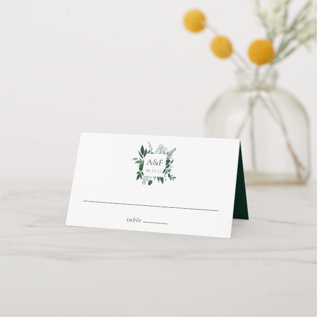 Wild Forest Monogram Wedding Place Card (Front)