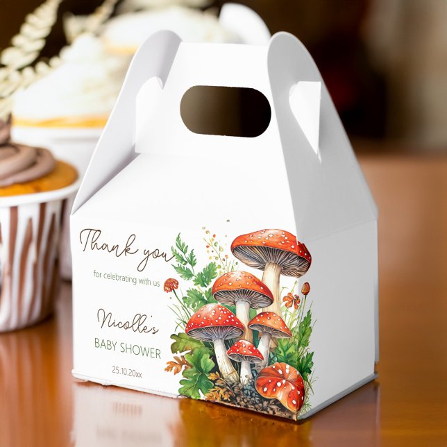 Wild forest mushrooms baby shower favors template favor boxes (Wild forest red mushrooms fern baby shower favors personalized printed favor box  template )