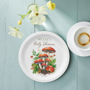 Wild forest mushrooms baby shower printed template paper plates