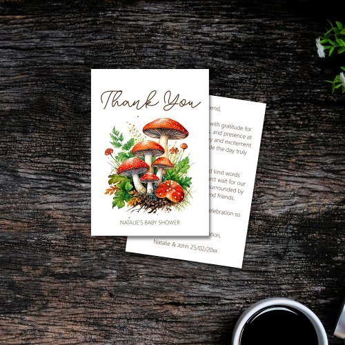 Wild forest mushrooms baby shower  thank you card