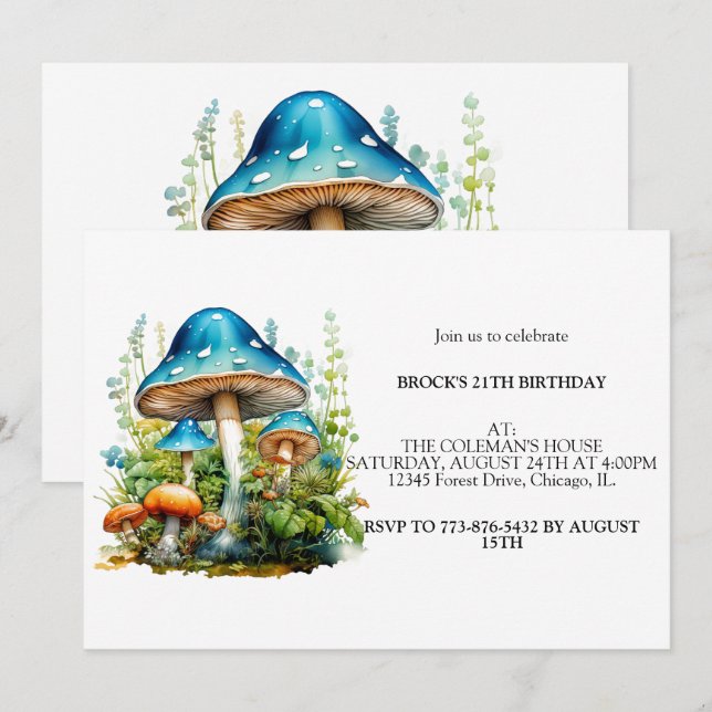 Wild Forest Mushrooms Birthday Party Invitation (Front/Back)