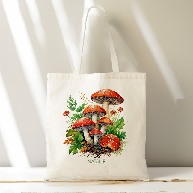 Wild forest mushrooms fungi personalized name tote bag (Wild forest mushrooms fungi personalized name tote bag aesthetic gifts for her Mushroom Lover Gift )