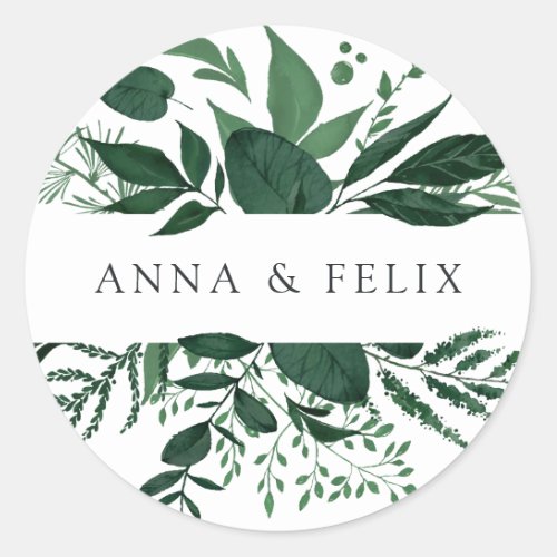 Wild Forest | Personalized Botanical Wedding Classic Round Sticker