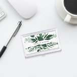 Wild Forest | Personalized Business Card Case<br><div class="desc">Elegant botanical business card holder features your name and/or business name framed by a border of lush watercolor leaves in shades of hunter and forest green,  on a crisp white background. Matching business cards and accessories also available in our Wild Forest collection.</div>