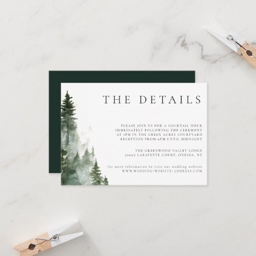 Wild Forest Pine Trees Wedding Details Card