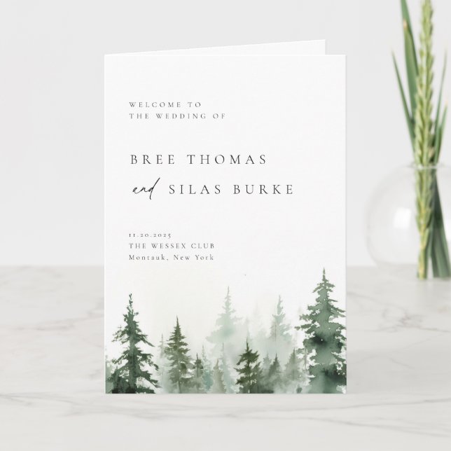 Wild Forest Pine Trees Wedding Program (Front)