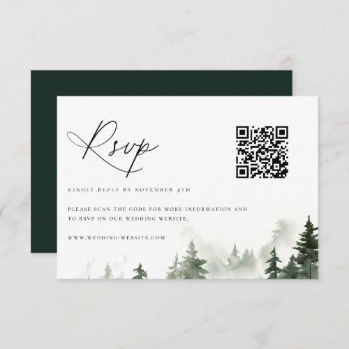 Wild Forest Pine Trees Wedding QR Code RSVP Card