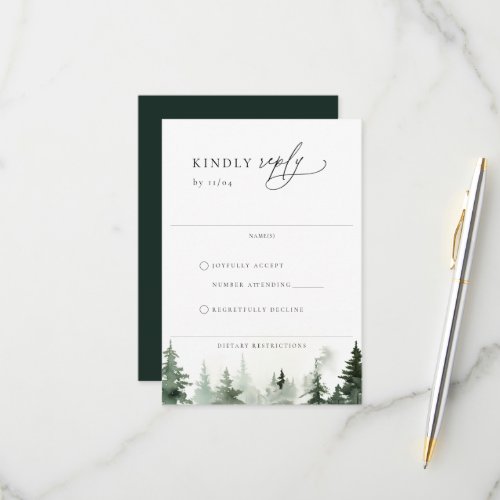 Wild Forest Pine Trees Wedding RSVP Card